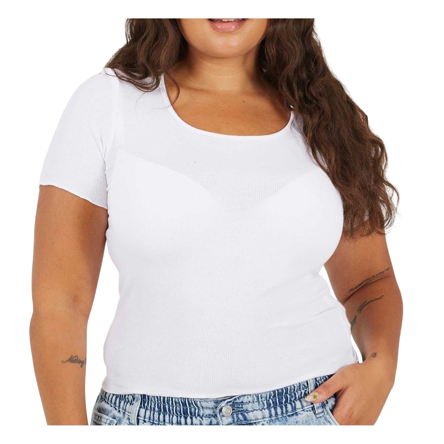 White - Side - Brave Soul Womens-Ladies Scoop Neck Plus Slim T-Shirt