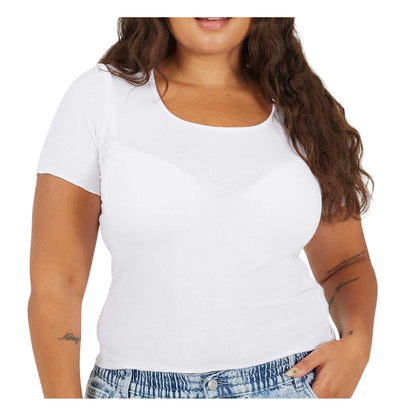 White - Side - Brave Soul Womens-Ladies Scoop Neck Plus Slim T-Shirt