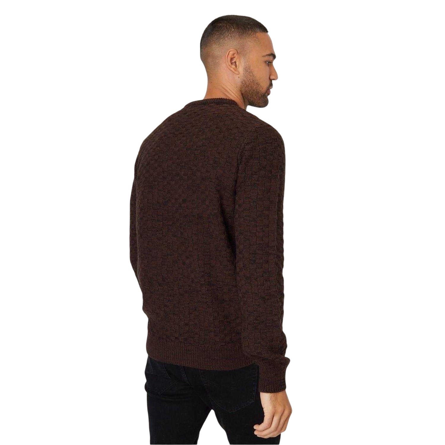 Black-Brown - Back - Threadbare Mens Oldcastle Ribbed Crew Neck Long-Sleeved Sweater Top