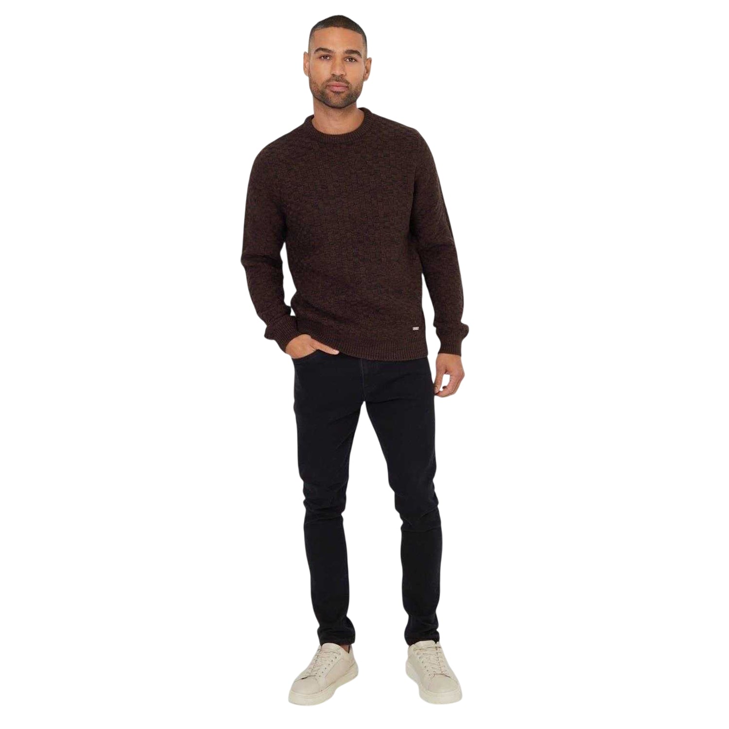 Black-Brown - Side - Threadbare Mens Oldcastle Ribbed Crew Neck Long-Sleeved Sweater Top