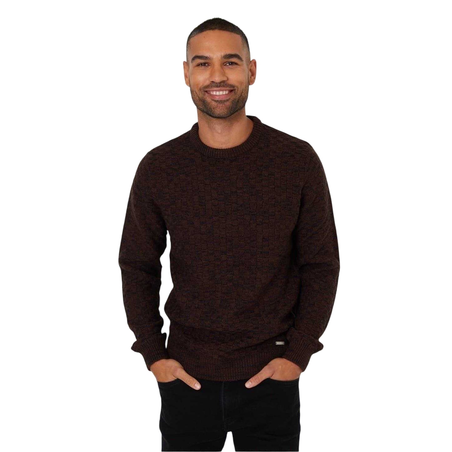 Black-Brown - Front - Threadbare Mens Oldcastle Ribbed Crew Neck Long-Sleeved Sweater Top