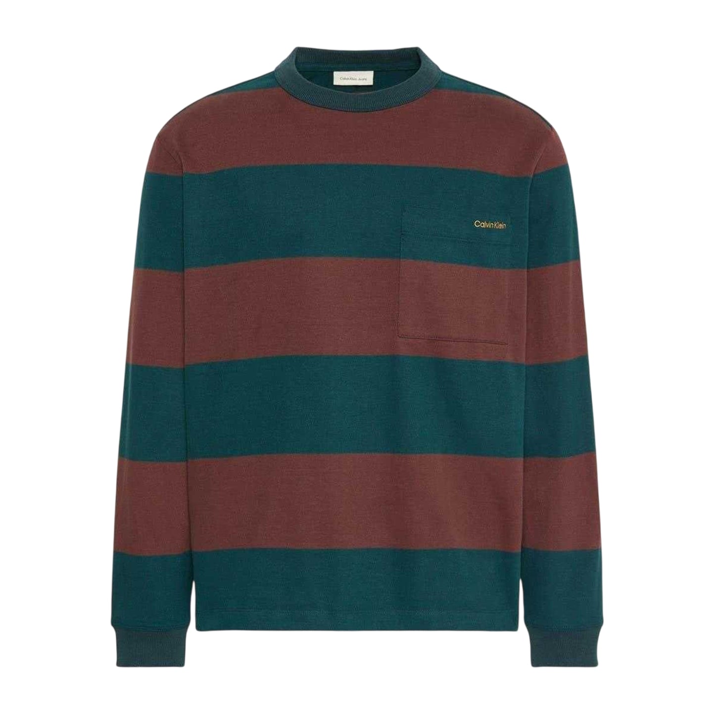Navy - Front - Calvin Klein Mens Jeans Stripe Relaxed Fit Long-Sleeved T-Shirt