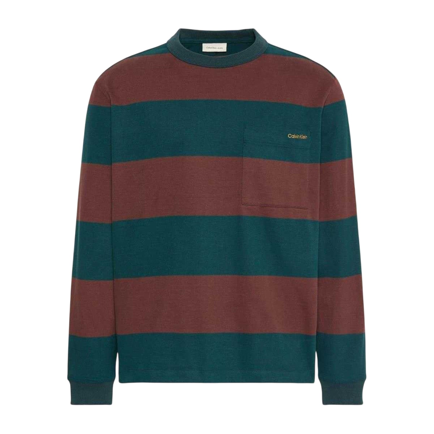 Navy - Front - Calvin Klein Mens Jeans Stripe Relaxed Fit Long-Sleeved T-Shirt