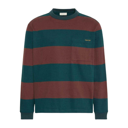 Navy - Front - Calvin Klein Mens Jeans Stripe Relaxed Fit Long-Sleeved T-Shirt
