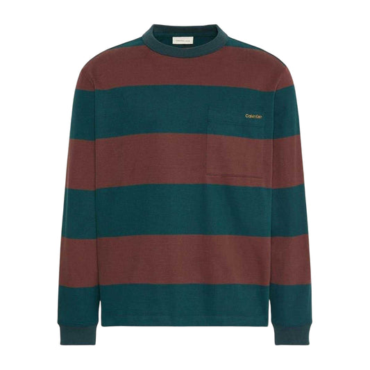 Navy - Front - Calvin Klein Mens Jeans Stripe Relaxed Fit Long-Sleeved T-Shirt