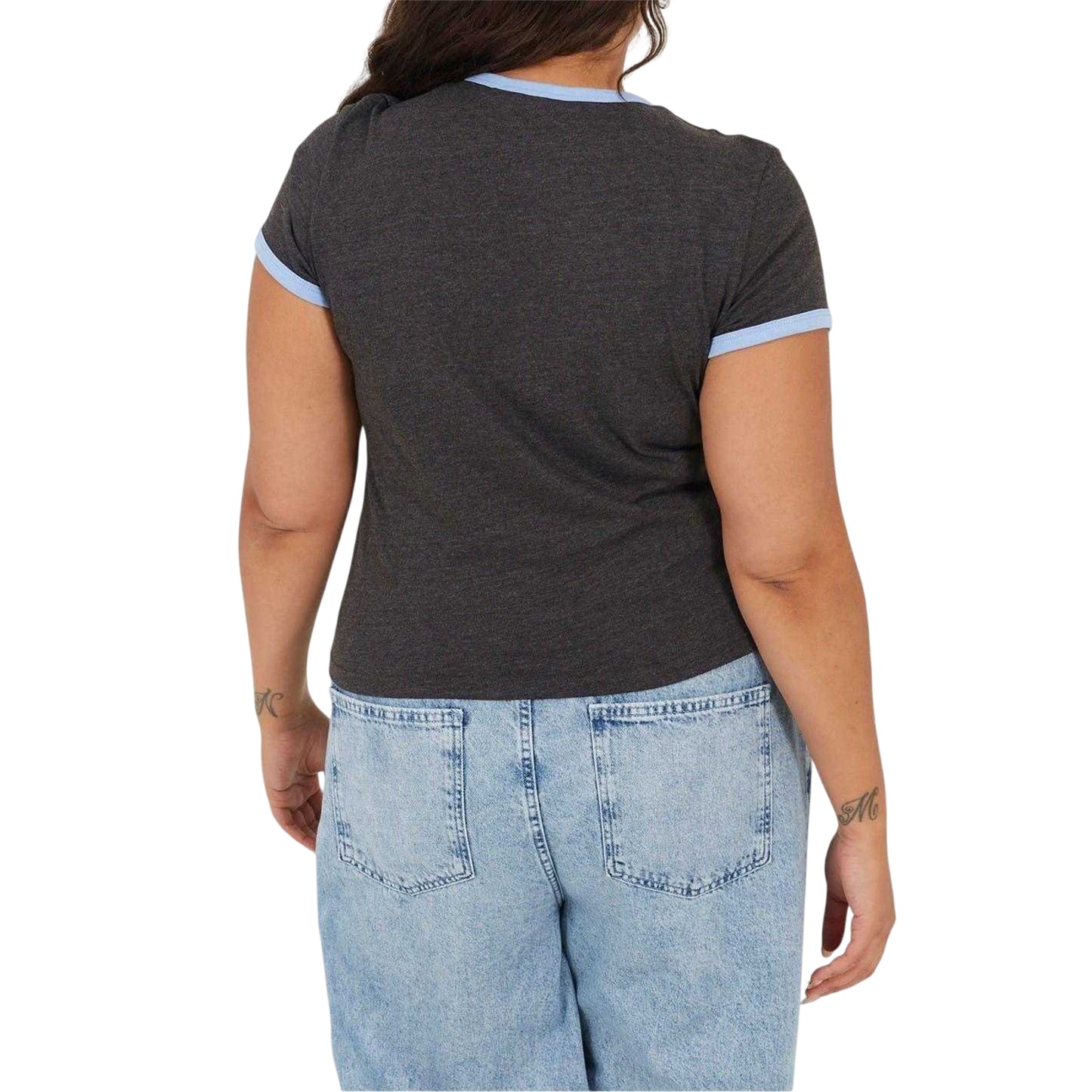 Charcoal-Cornflower - Back - Brave Soul Womens-Ladies Ringer Crew Neck Plus T-Shirt