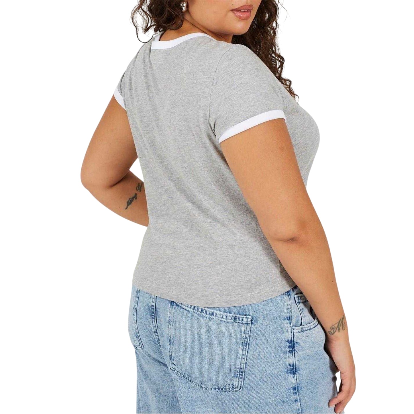 Grey-White - Back - Brave Soul Womens-Ladies Ringer Crew Neck Plus T-Shirt