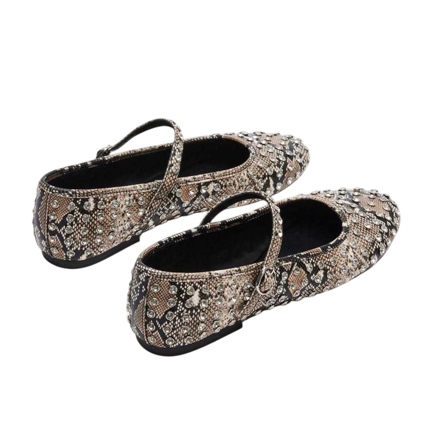 Natural Snake - Back - Steve Madden Womens-Ladies Vinetta-R Rhinestone Ballerina Flats