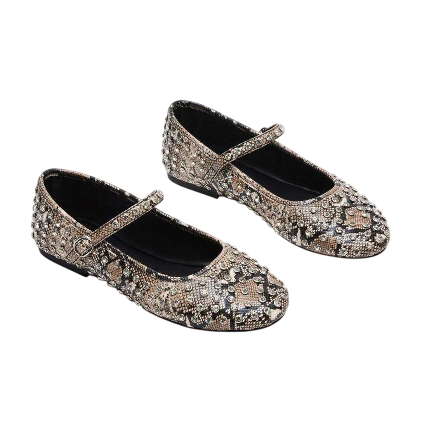 Natural Snake - Side - Steve Madden Womens-Ladies Vinetta-R Rhinestone Ballerina Flats