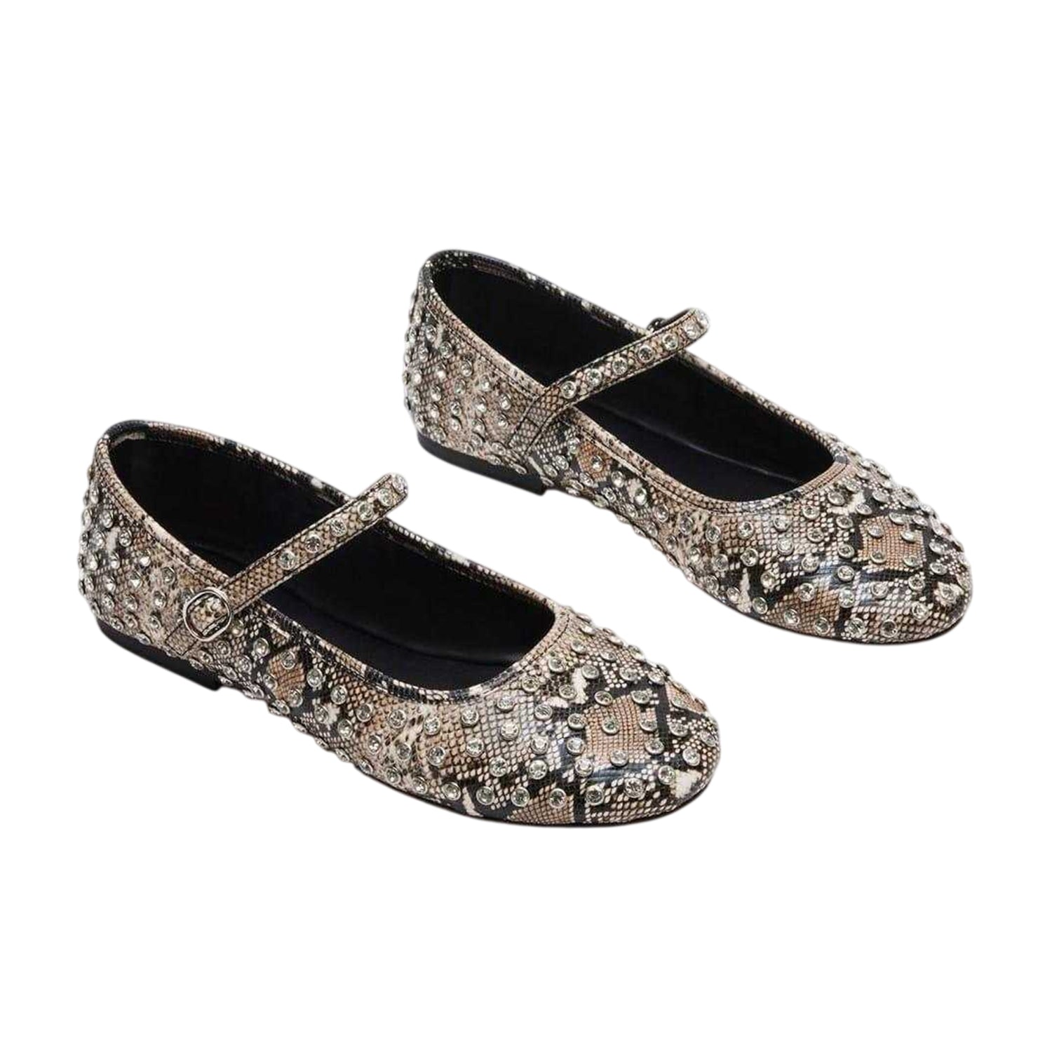 Natural Snake - Side - Steve Madden Womens-Ladies Vinetta-R Rhinestone Ballerina Flats