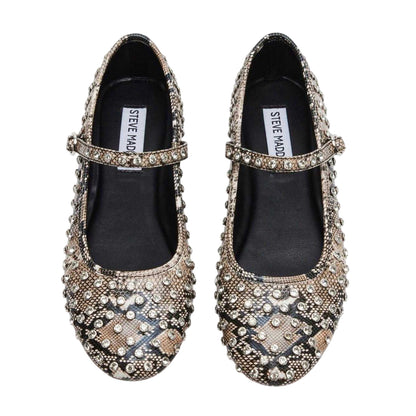 Natural Snake - Lifestyle - Steve Madden Womens-Ladies Vinetta-R Rhinestone Ballerina Flats