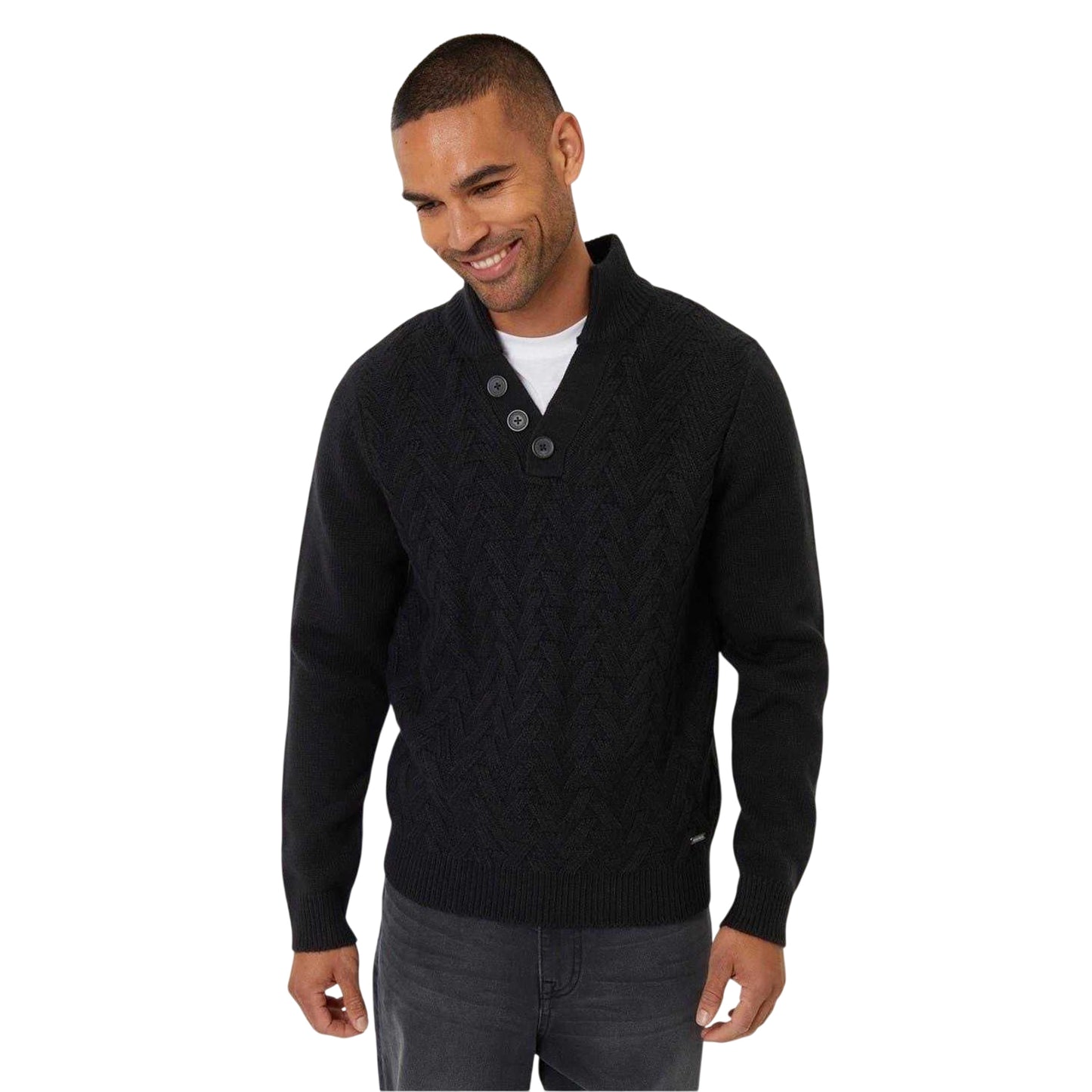 Black - Front - Threadbare Mens Cable Knit Regular Jumper