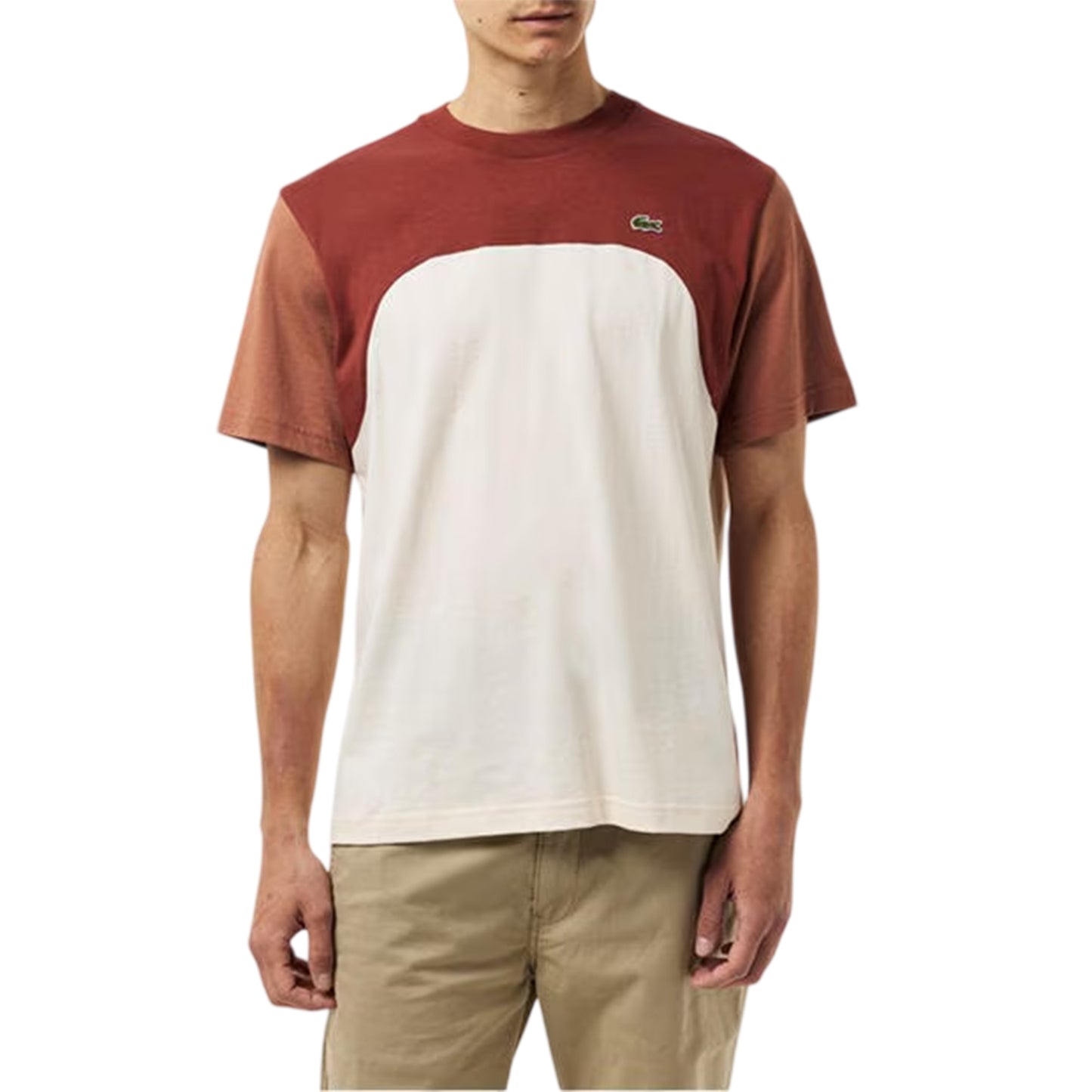 White-Brown-Light Brown - Side - Lacoste Mens Colour Block Cotton T-Shirt