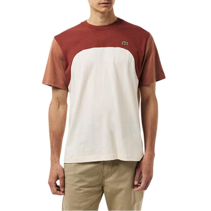 White-Brown-Light Brown - Side - Lacoste Mens Colour Block Cotton T-Shirt