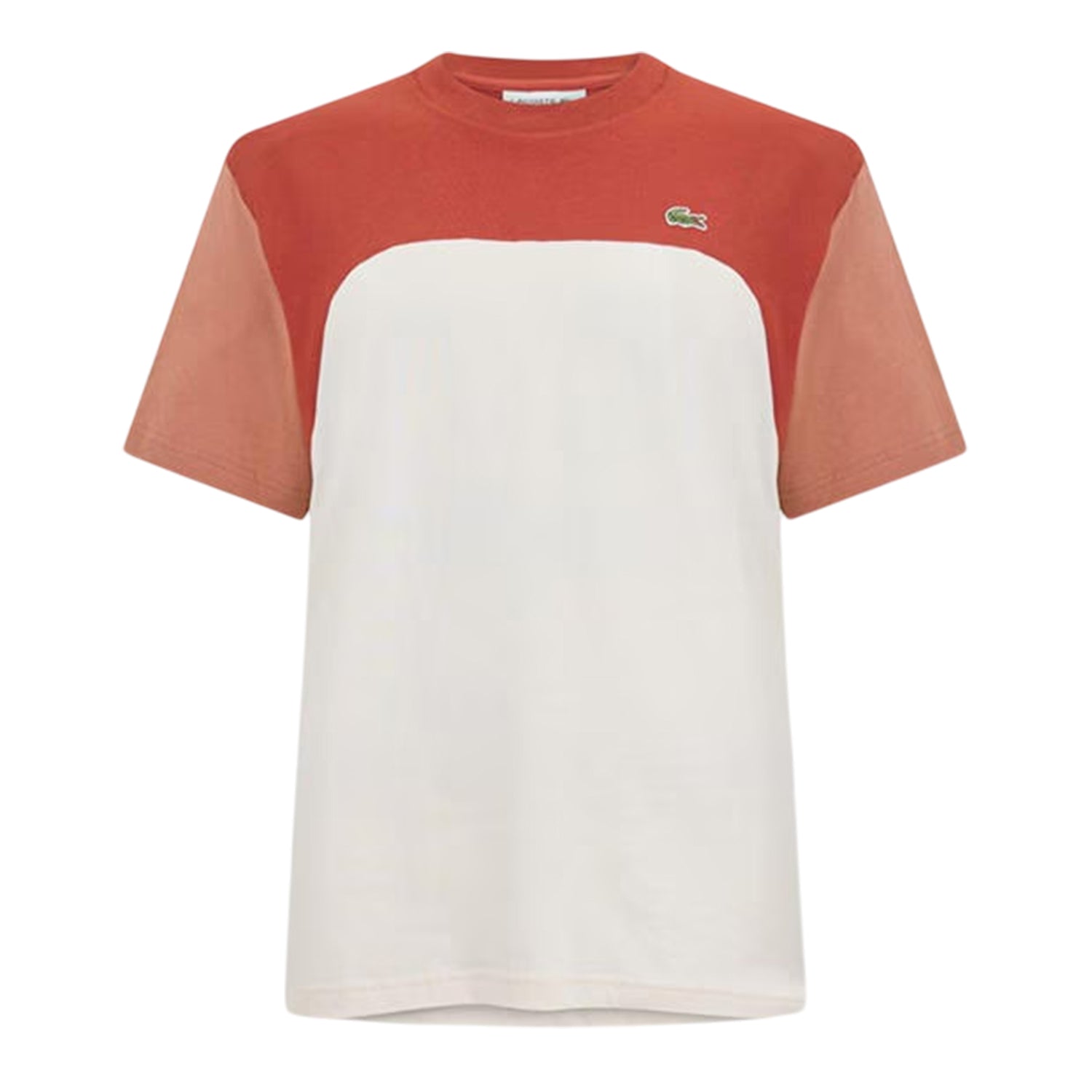 White-Brown-Light Brown - Front - Lacoste Mens Colour Block Cotton T-Shirt