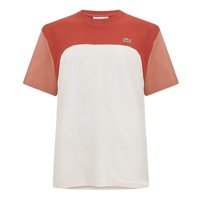 White-Brown-Light Brown - Front - Lacoste Mens Colour Block Cotton T-Shirt
