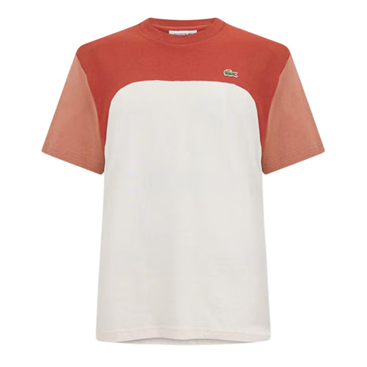 White-Brown-Light Brown - Front - Lacoste Mens Colour Block Cotton T-Shirt