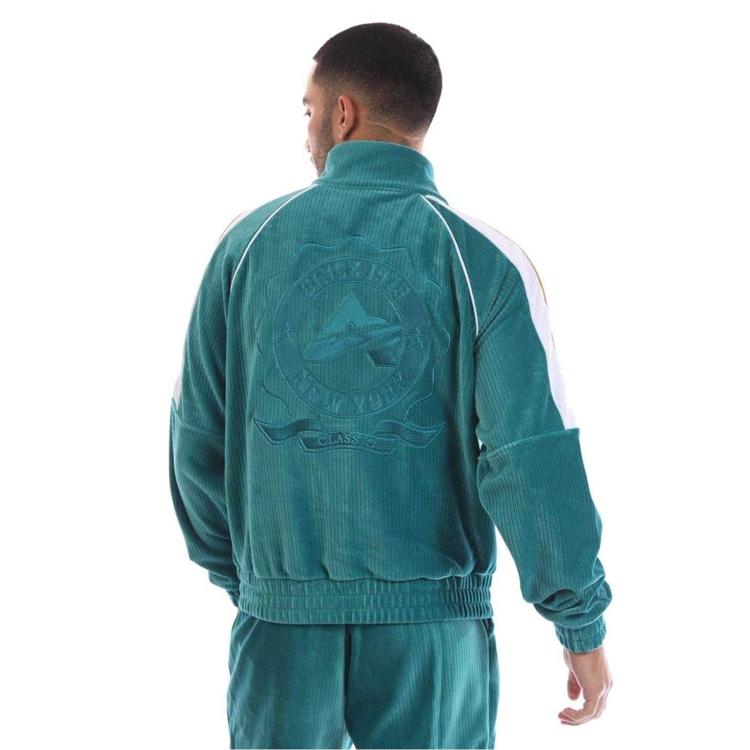 Green - Back - Avirex Mens Kings Embroidered Corduroy Track Jacket
