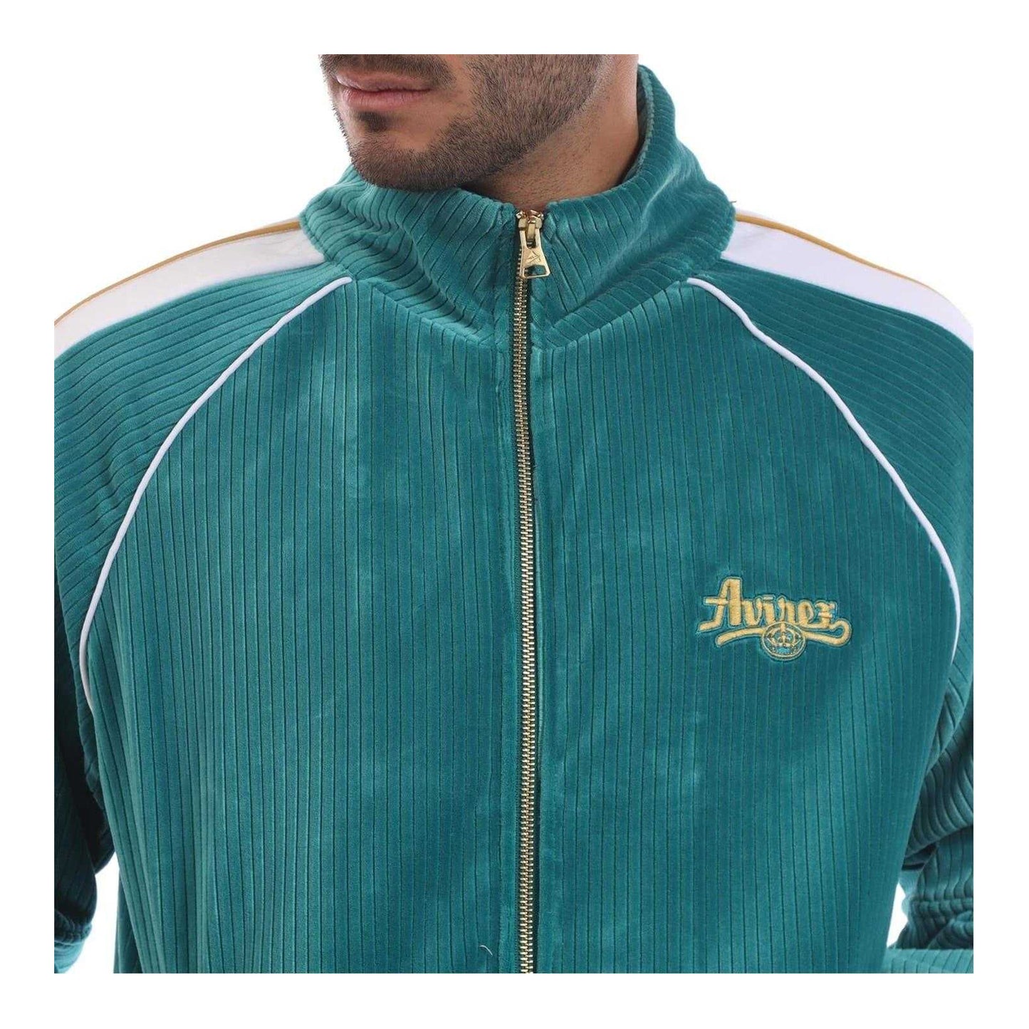 Green - Side - Avirex Mens Kings Embroidered Corduroy Track Jacket