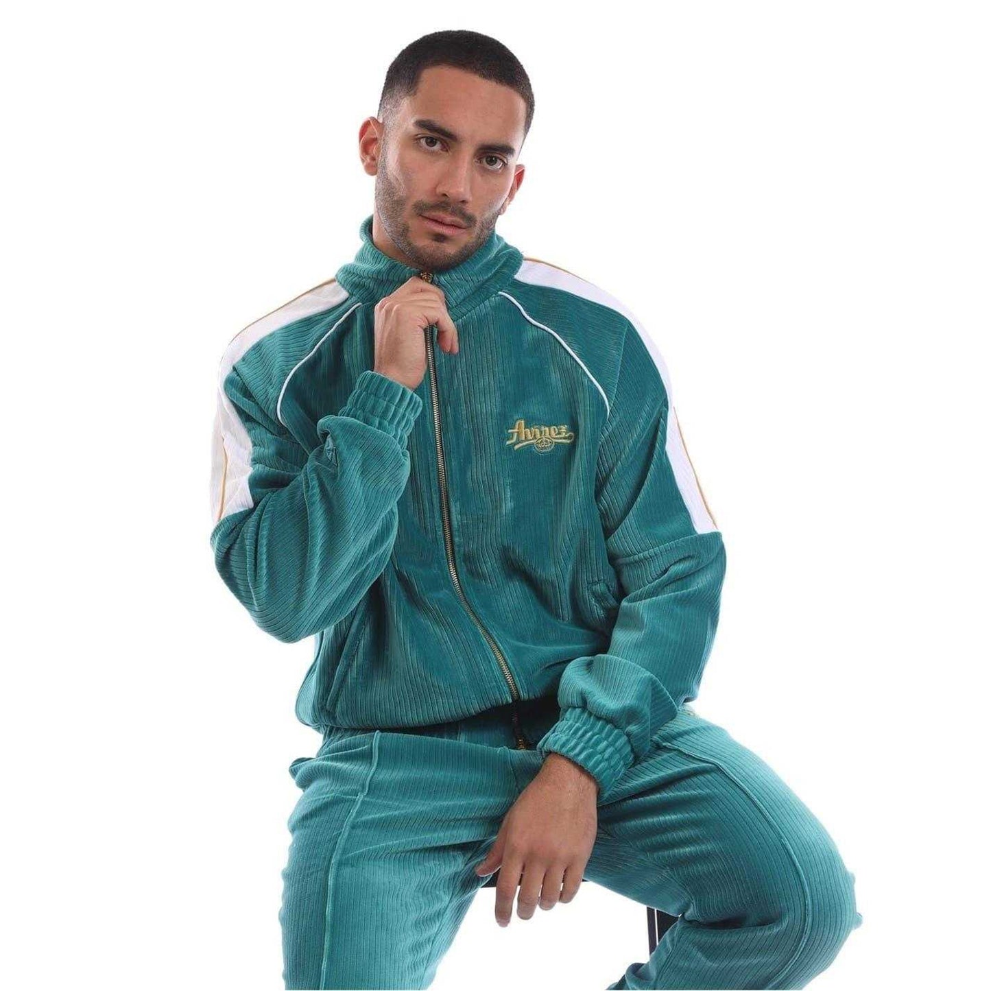 Green - Lifestyle - Avirex Mens Kings Embroidered Corduroy Track Jacket