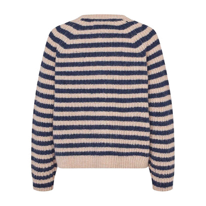 Dark Blue Melange - Back - Lollys Laundry Womens-Ladies Striped Cardigan
