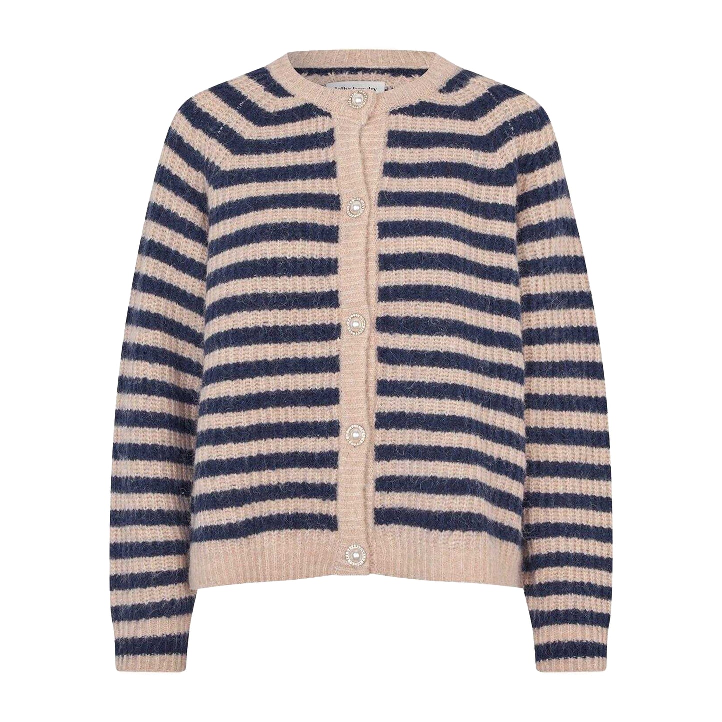 Dark Blue Melange - Front - Lollys Laundry Womens-Ladies Striped Cardigan