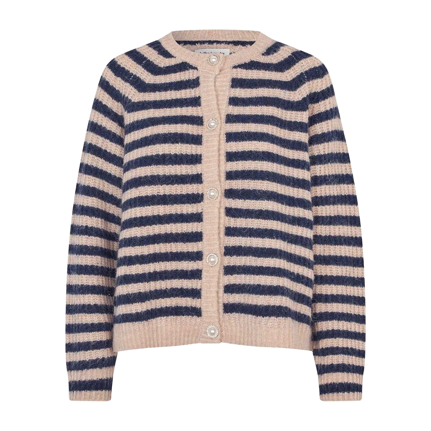 Dark Blue Melange - Front - Lollys Laundry Womens-Ladies Striped Cardigan
