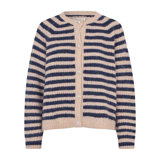 Dark Blue Melange - Front - Lollys Laundry Womens-Ladies Striped Cardigan