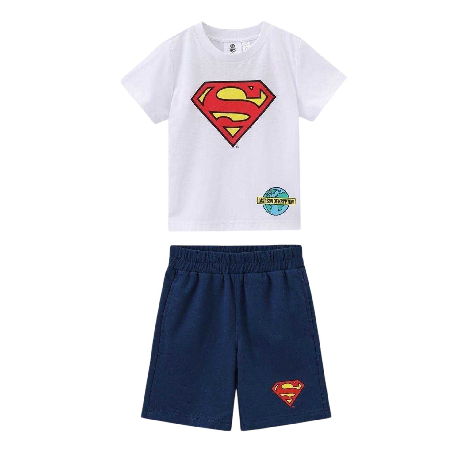 Blue-Red - Front - Superman Childrens-Kids Polyester Blend Shirt And Shorts Set