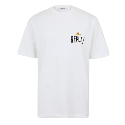 White - Front - Replay Mens Aspen Back Print T-Shirt