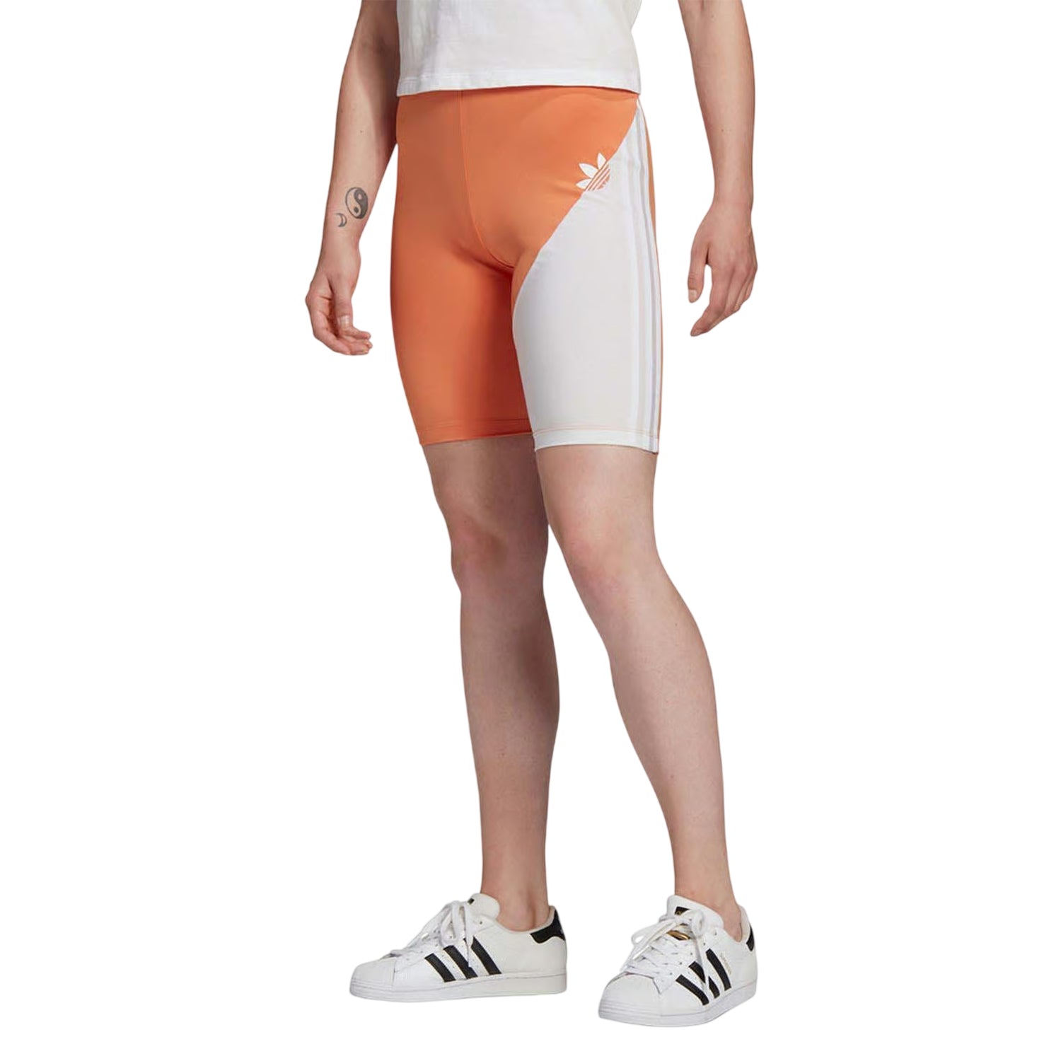 Brown - Side - Adidas Womens-Ladies Originals Diagonal Stripe Fitted Cycling Shorts