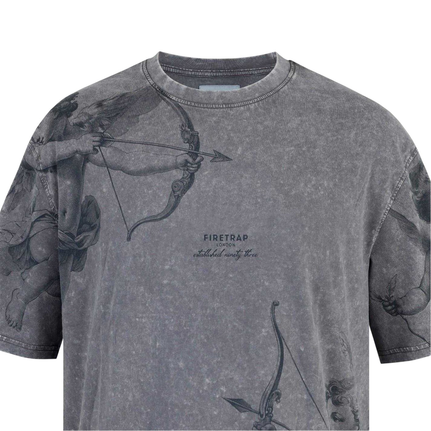 Washed Grey - Lifestyle - Firetrap Mens Cupid Acid Wash Oversized T-Shirt