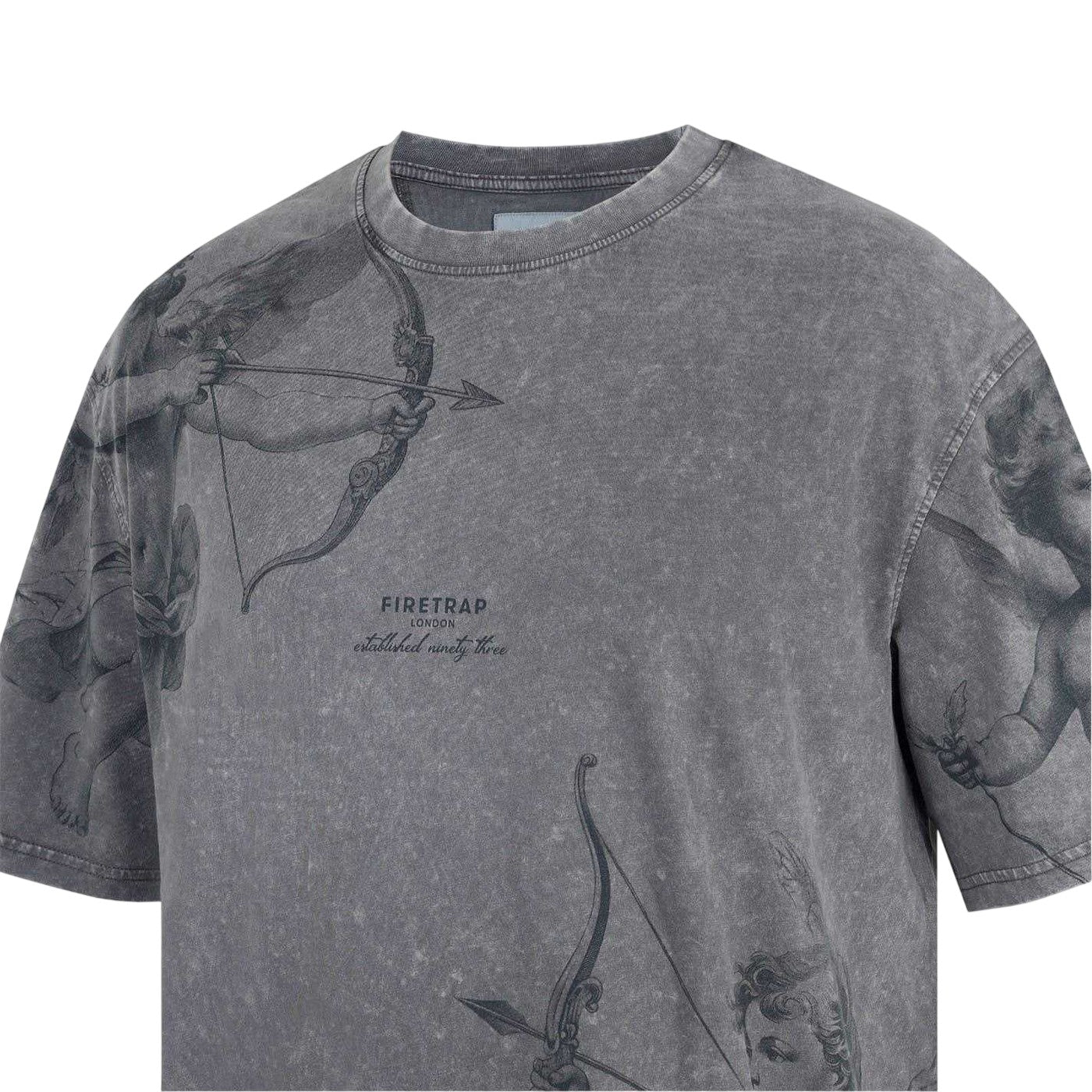 Washed Grey - Pack Shot - Firetrap Mens Cupid Acid Wash Oversized T-Shirt