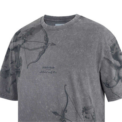 Washed Grey - Pack Shot - Firetrap Mens Cupid Acid Wash Oversized T-Shirt