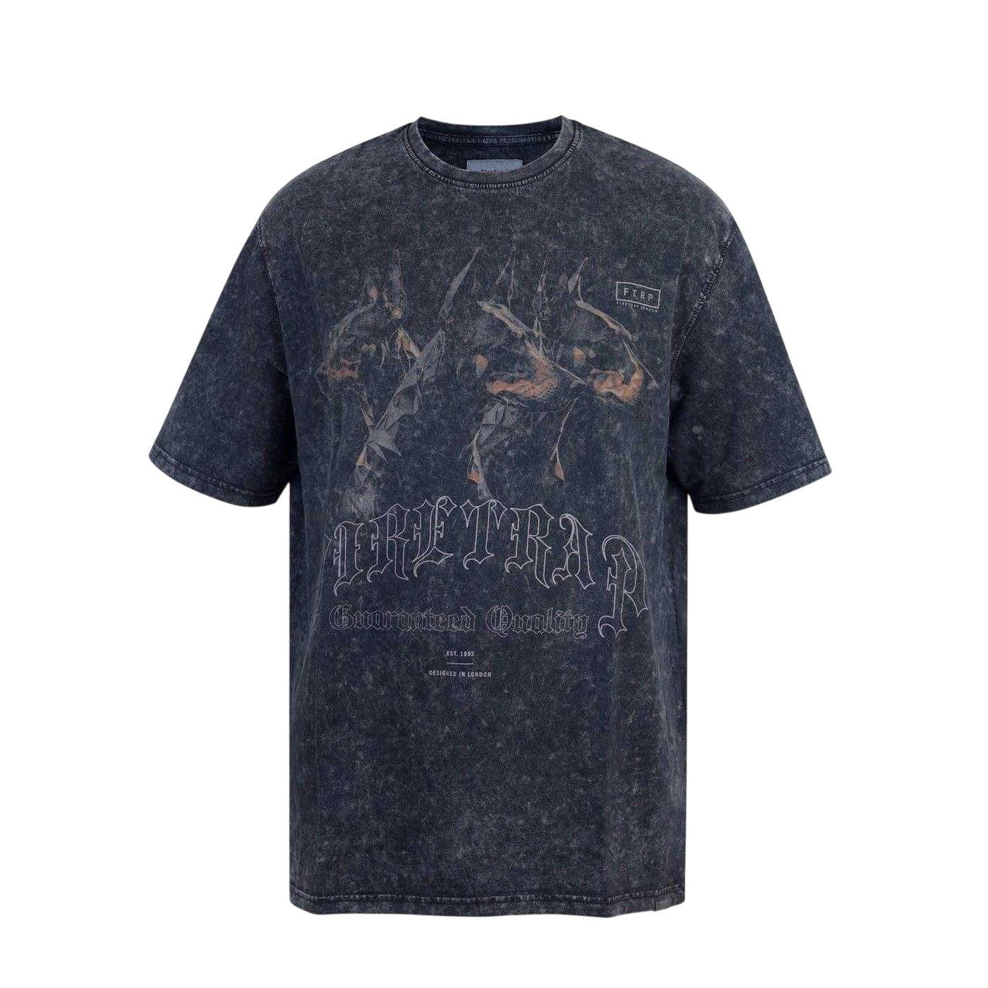 Washed Black - Front - Firetrap Mens Cupid Acid Wash Oversized T-Shirt