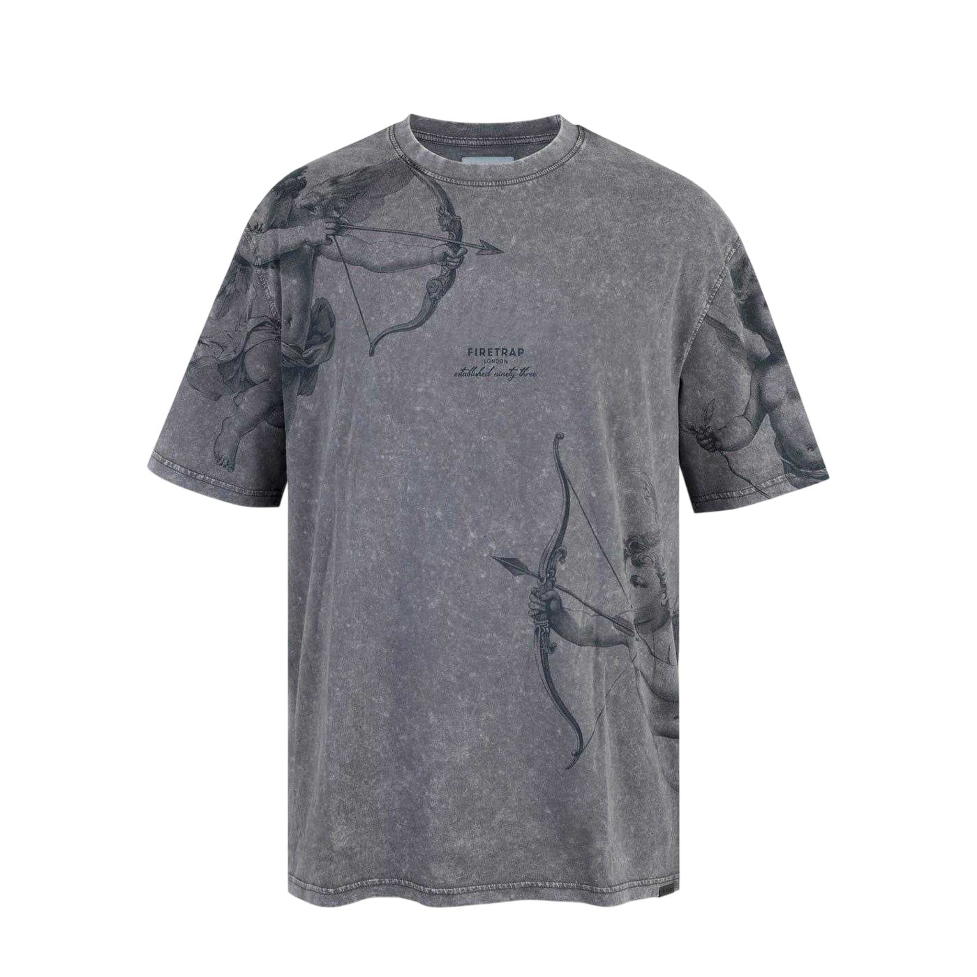 Washed Grey - Front - Firetrap Mens Cupid Acid Wash Oversized T-Shirt