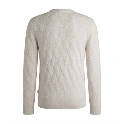 White - Back - Boss Mens Ribbed Regular Jumper