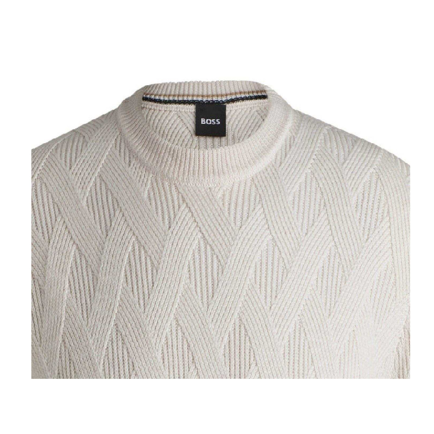 White - Side - Boss Mens Ribbed Regular Jumper