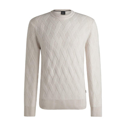 White - Front - Boss Mens Ribbed Regular Jumper