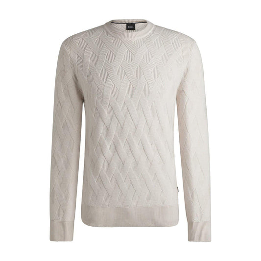 White - Front - Boss Mens Ribbed Regular Jumper