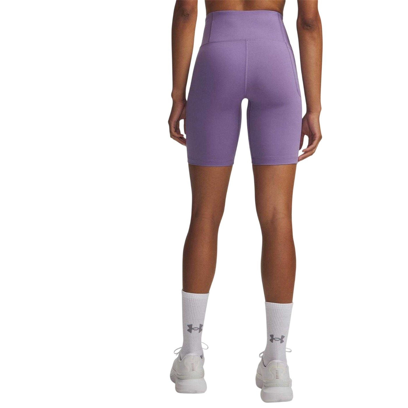 Purple-White - Back - Under Armour Womens-Ladies Motion Performance High Waist Shorts