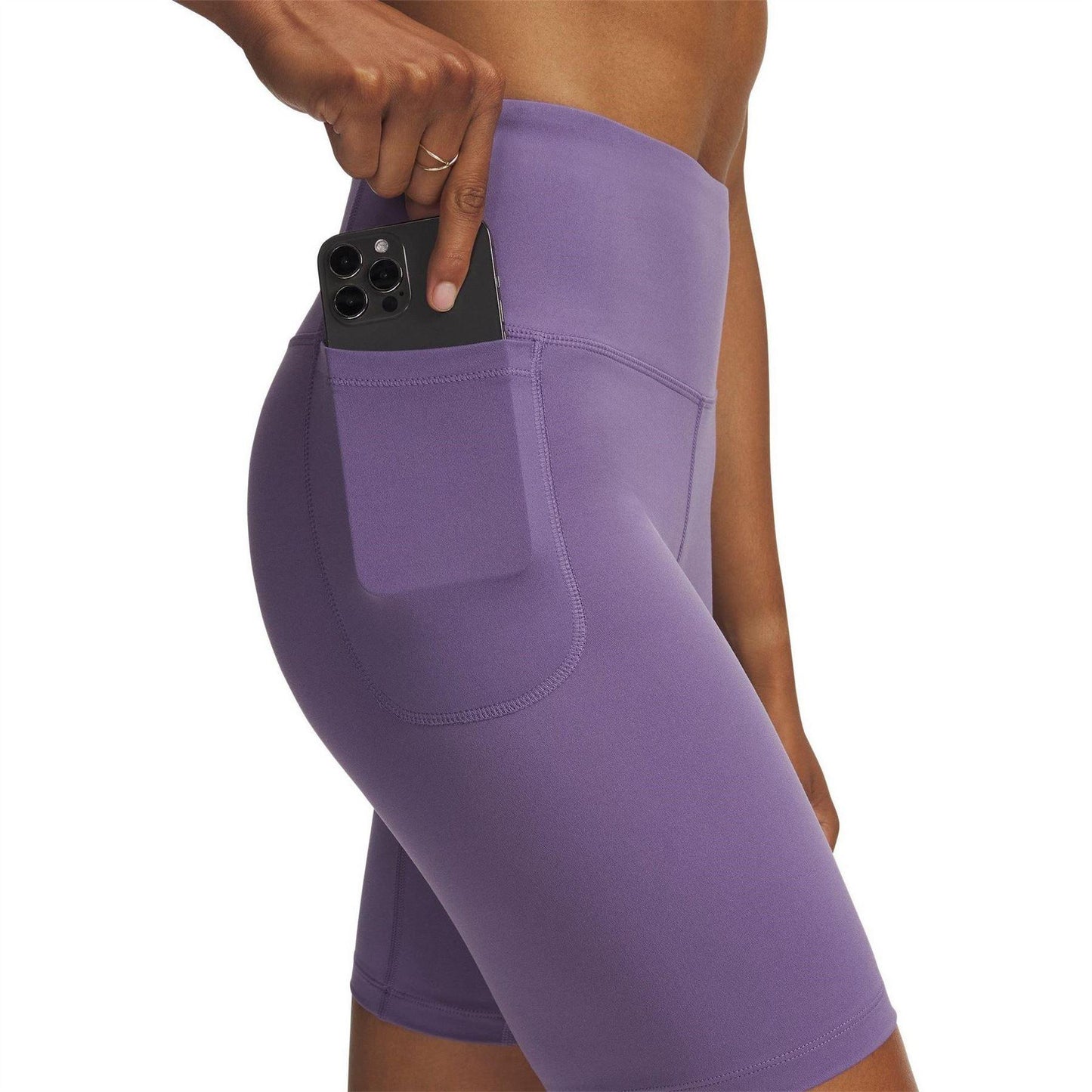 Purple-White - Side - Under Armour Womens-Ladies Motion Performance High Waist Shorts