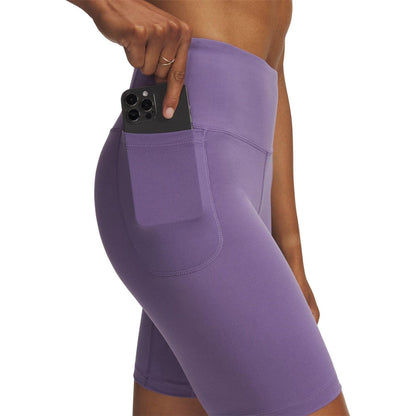 Purple-White - Side - Under Armour Womens-Ladies Motion Performance High Waist Shorts