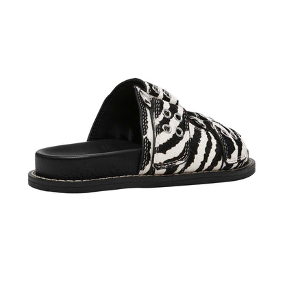 White-Black - Back - Steve Madden Womens-Ladies Agent Zebra Print Sliders