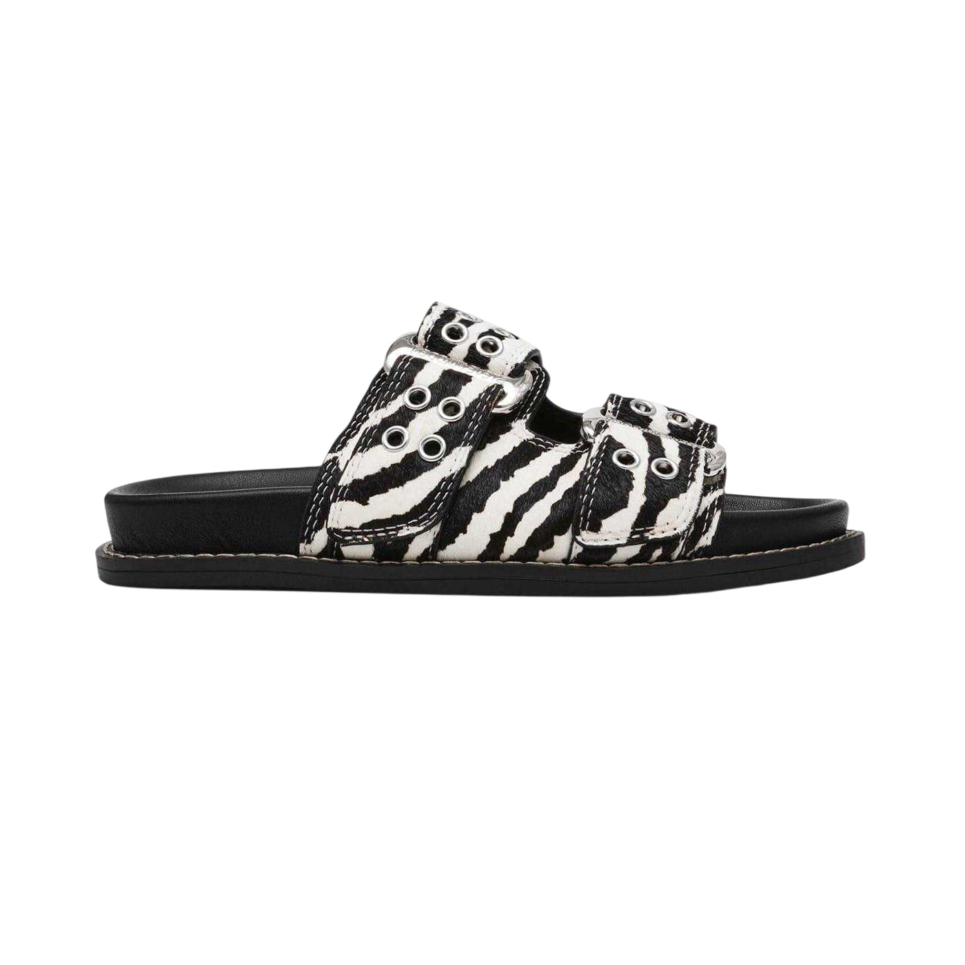 White-Black - Side - Steve Madden Womens-Ladies Agent Zebra Print Sliders