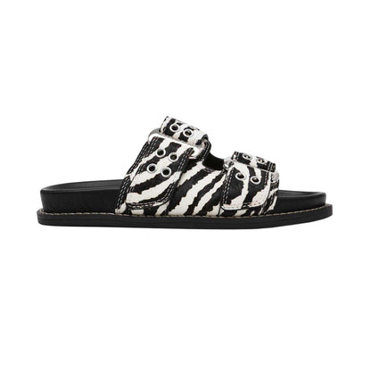White-Black - Side - Steve Madden Womens-Ladies Agent Zebra Print Sliders