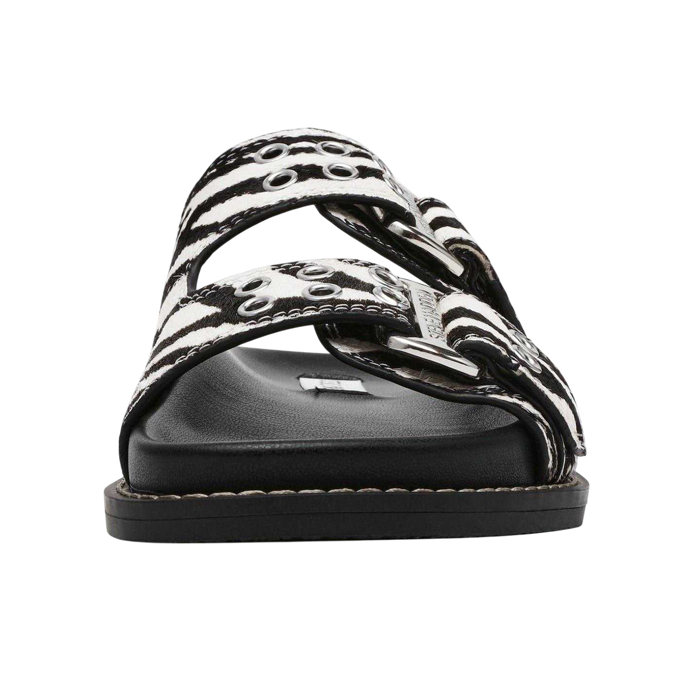 White-Black - Lifestyle - Steve Madden Womens-Ladies Agent Zebra Print Sliders