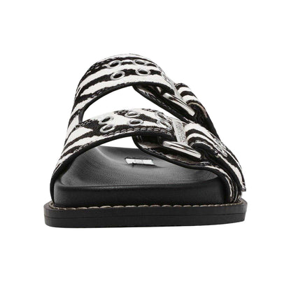 White-Black - Lifestyle - Steve Madden Womens-Ladies Agent Zebra Print Sliders