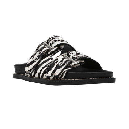 White-Black - Front - Steve Madden Womens-Ladies Agent Zebra Print Sliders