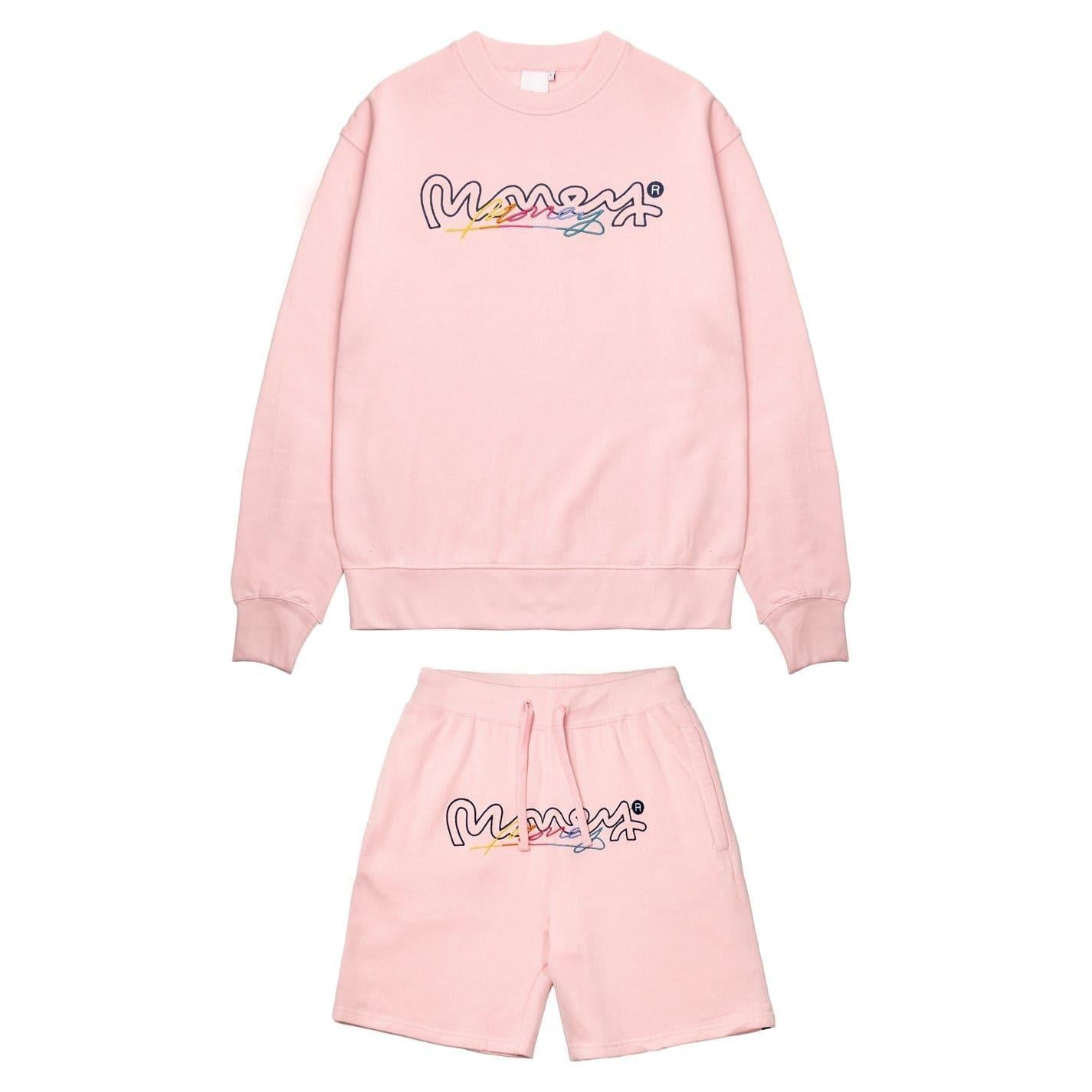 Rose Pink - Front - Money Unisex Adult Vice Crew Sweatshirt and Shorts Set